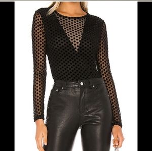 BCBGMAXARIA Black velvet dot sheer top size small